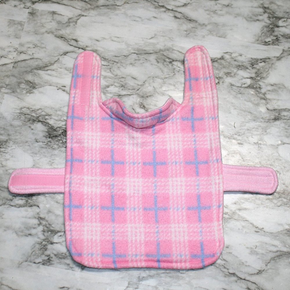 HAND CRAFTED Dog Coat Fleece Winter Reversible Pink Plaid Print B M XS